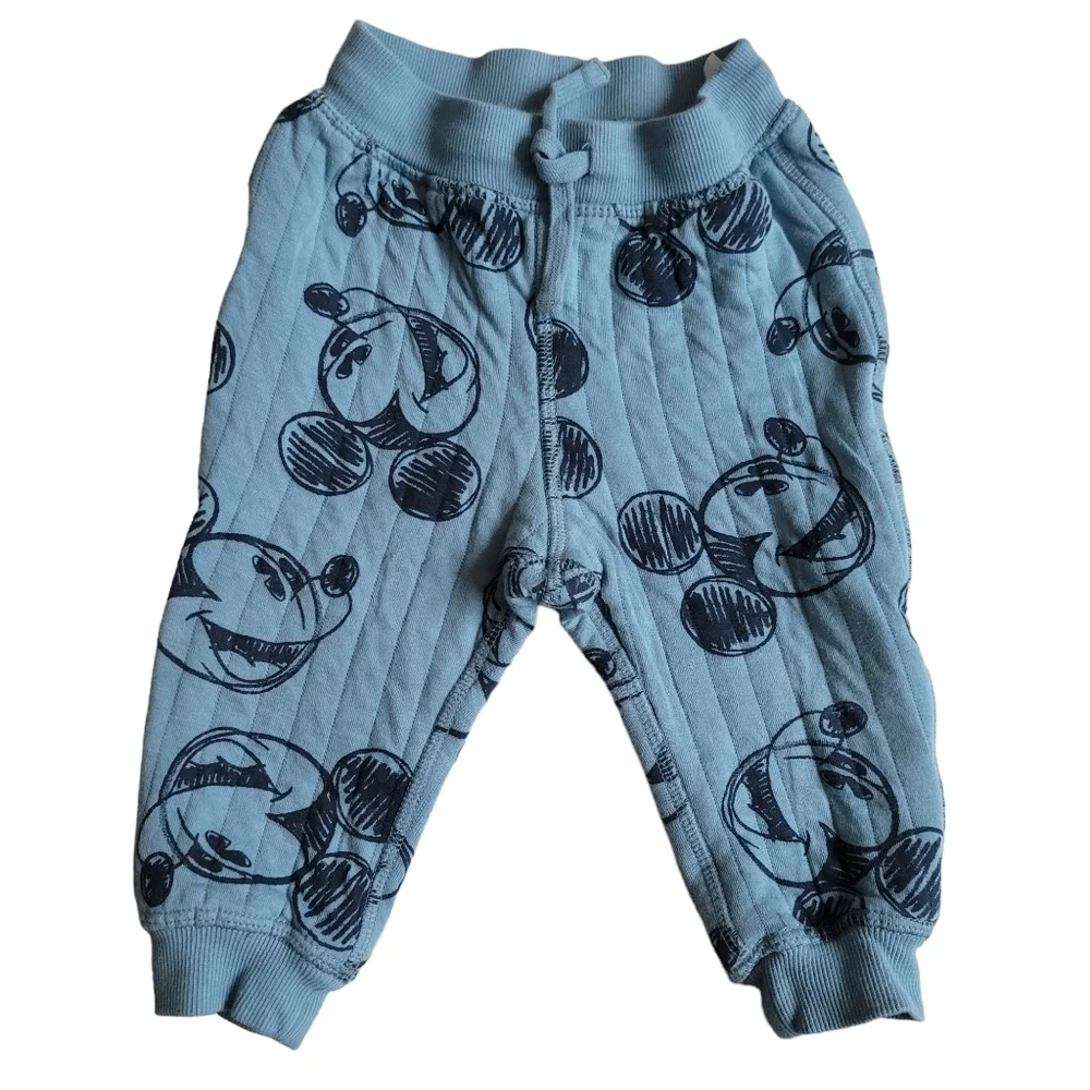 H&M Disney 6-9 M Blue Plush Quilted Mickey Mouse 2-Piece Set Sweatshirt‎ Pants